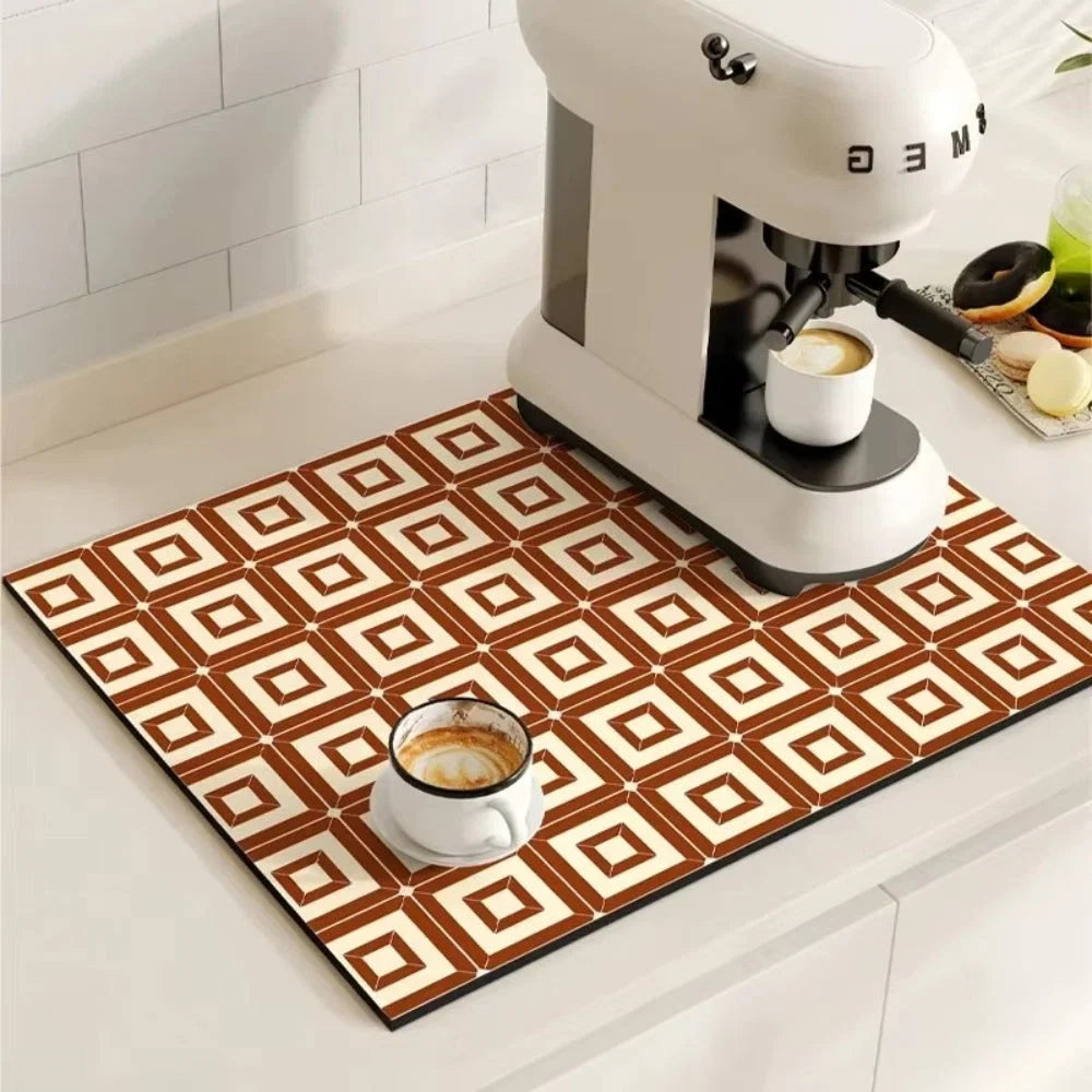 Kitchen Drying Mat | Super-Absorbent, Quick-Drying & Non-Slip | Retro Tile Pattern