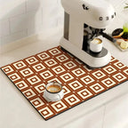 Kitchen Drying Mat | Super-Absorbent, Quick-Drying & Non-Slip | Retro Tile Pattern
