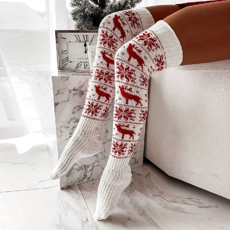 Knee-High Socks | 100% Cotton Festive Knit & Lace Trim