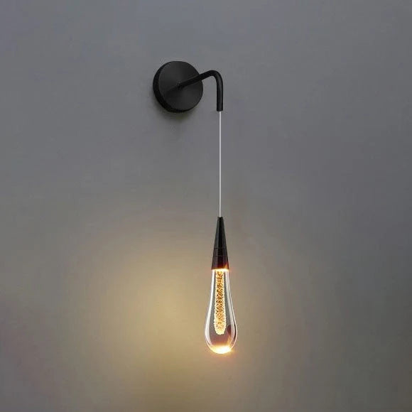 LED Wall Sconce | Teardrop Glass & Metal | For Bedroom & Hallway