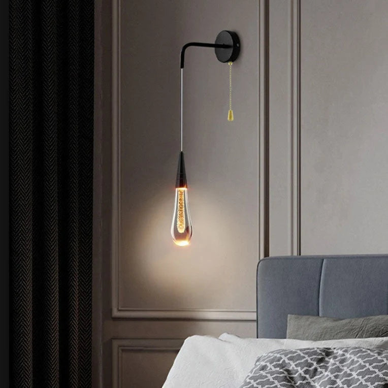 LED Wall Sconce | Teardrop Glass & Metal | For Bedroom & Hallway