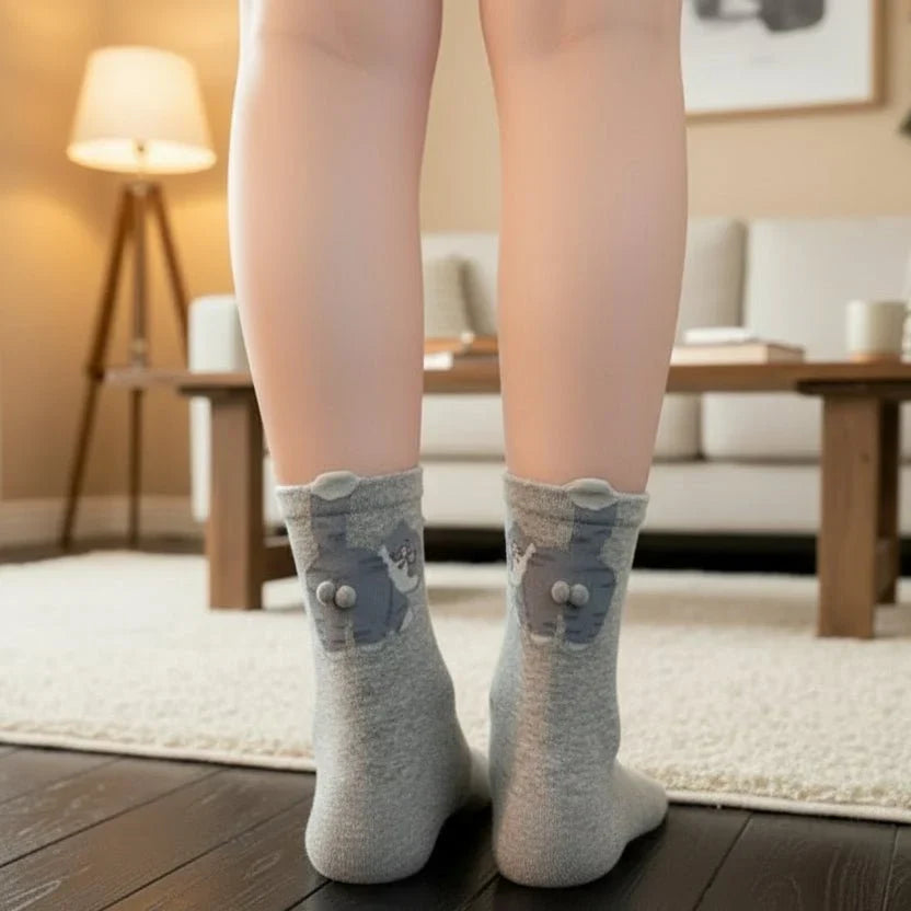 Mid-Calf Socks | Soft & Breathable Playful Cat Motif | Unisex EU 35–40