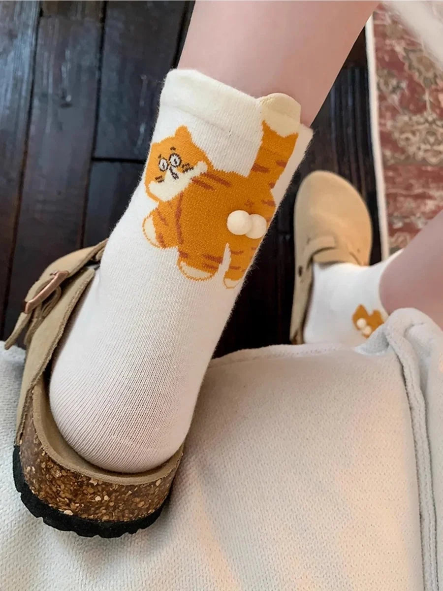 Mid-Calf Socks | Soft & Breathable Playful Cat Motif | Unisex EU 35–40