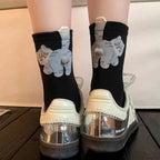 Mid-Calf Socks | Soft & Breathable Playful Cat Motif | Unisex EU 35–40