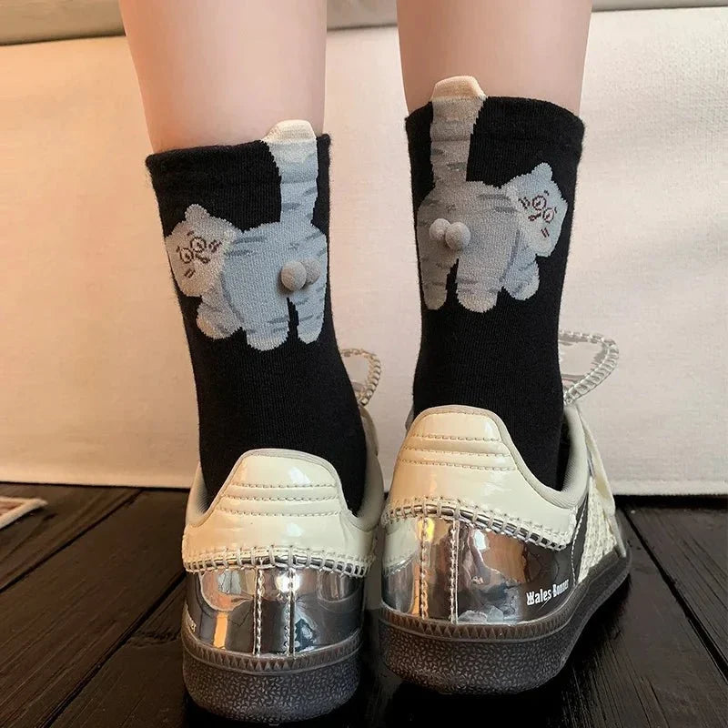 Mid-Calf Socks | Soft & Breathable Playful Cat Motif | Unisex EU 35–40
