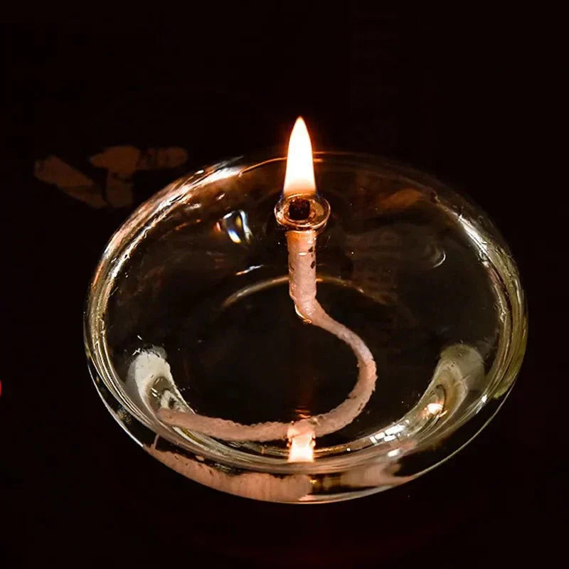 Oil Lamp | Transparent Glass & Wick Included | Small & Large