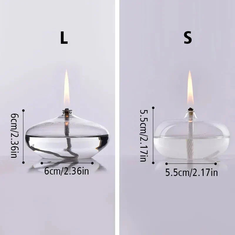Oil Lamp | Transparent Glass & Wick Included | Small & Large