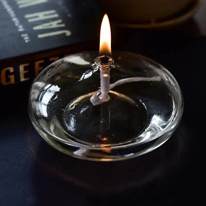 Oil Lamp | Transparent Glass & Wick Included | Small & Large