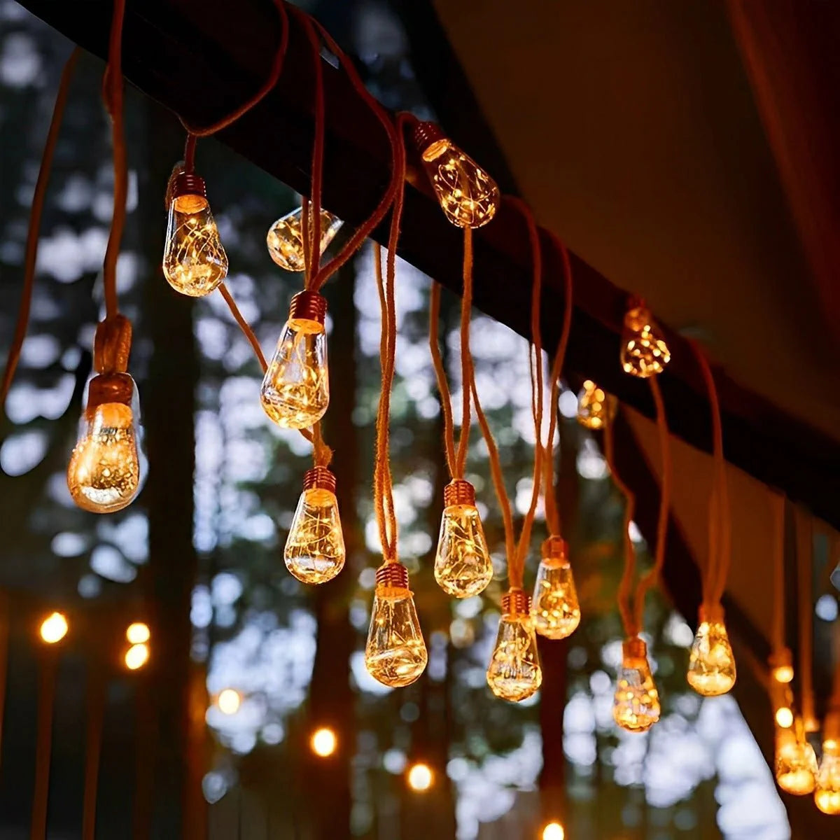 Outdoor String Lights | Solar-Powered Filament LEDs & Hemp Rope