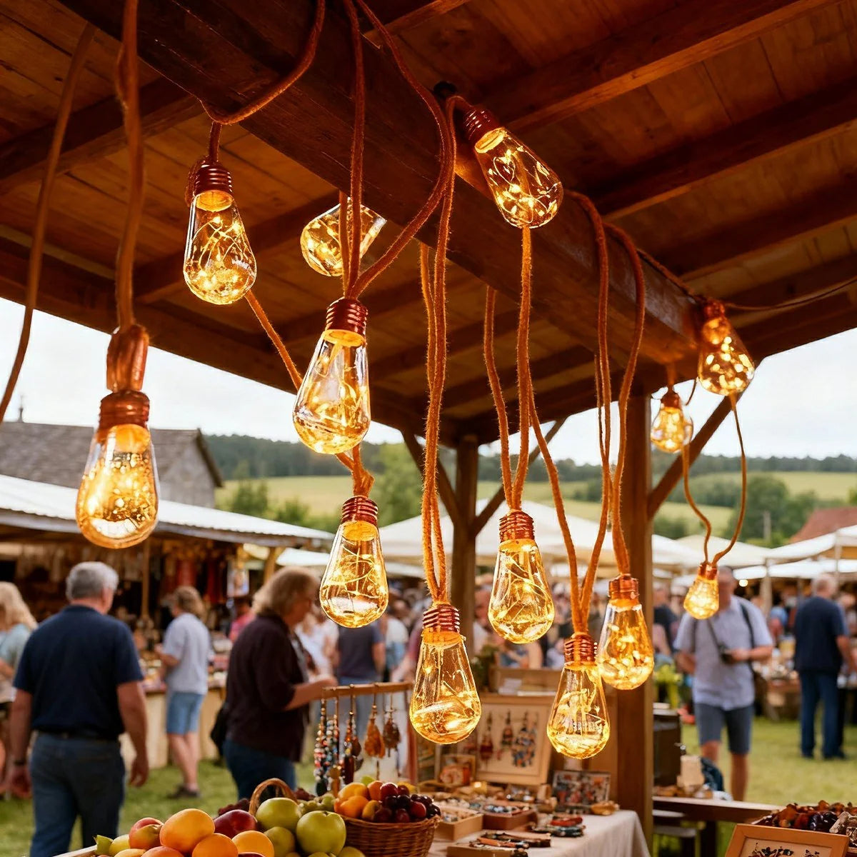 Outdoor String Lights | Solar-Powered Filament LEDs & Hemp Rope