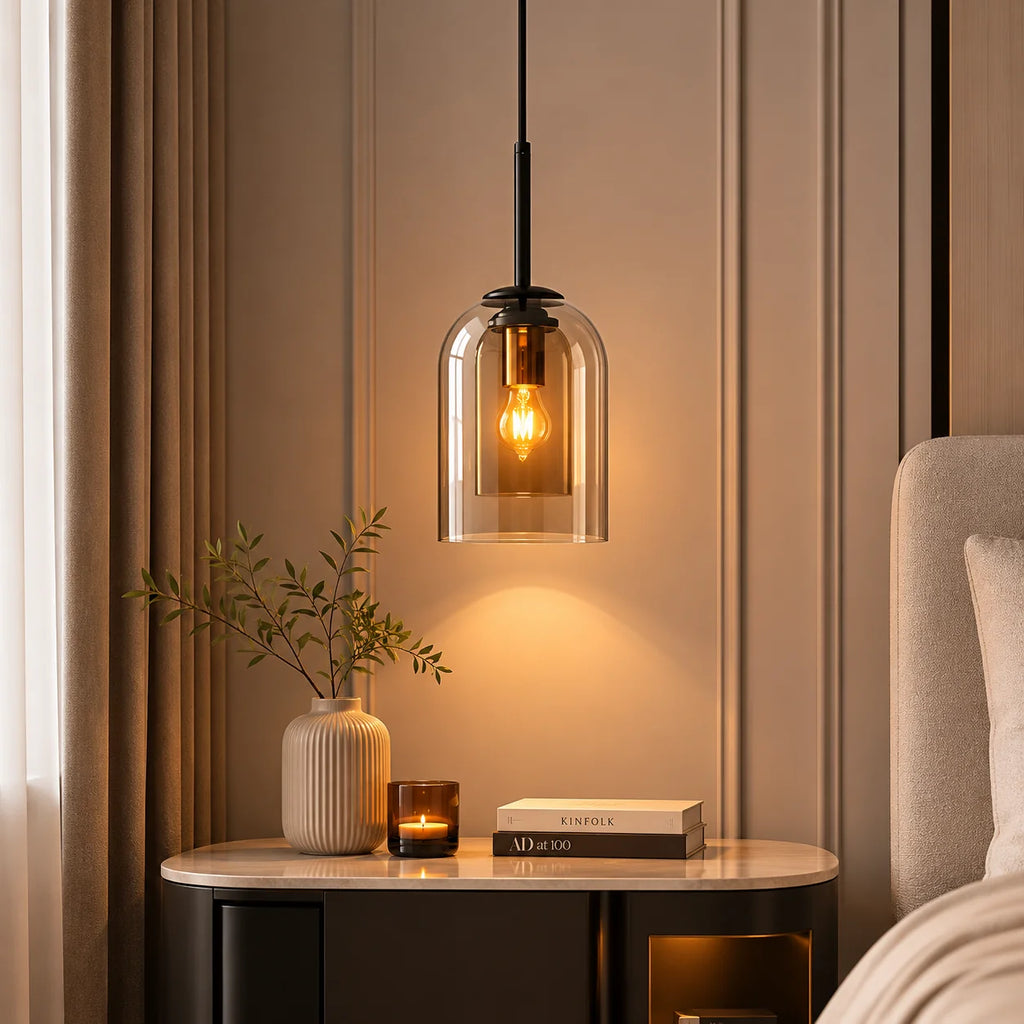 Pendant Lamp | Double Glass Shade, Amber & Smoke Glass | E27 Socket
