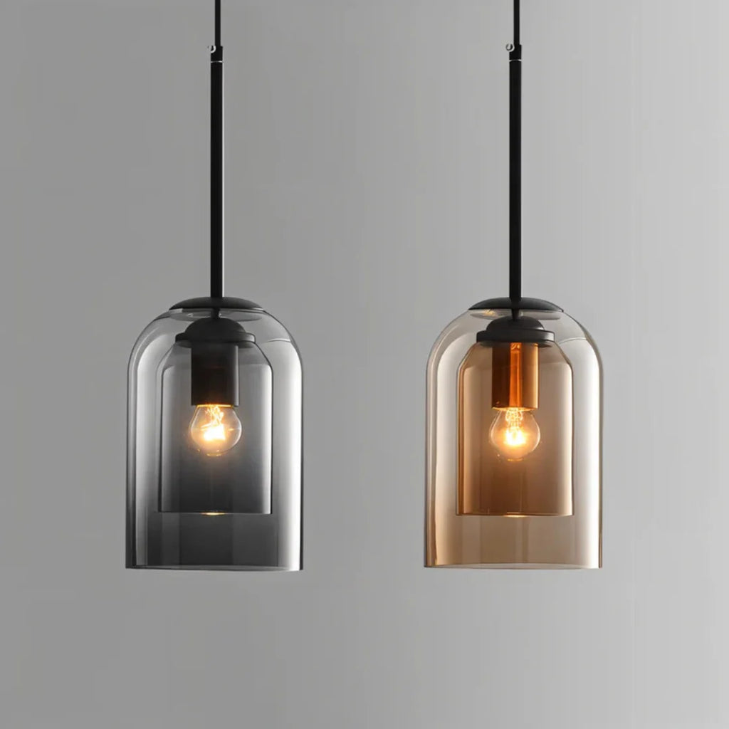 Pendant Lamp | Double Glass Shade, Amber & Smoke Glass | E27 Socket