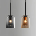 Pendant Lamp | Double Glass Shade, Amber & Smoke Glass | E27 Socket