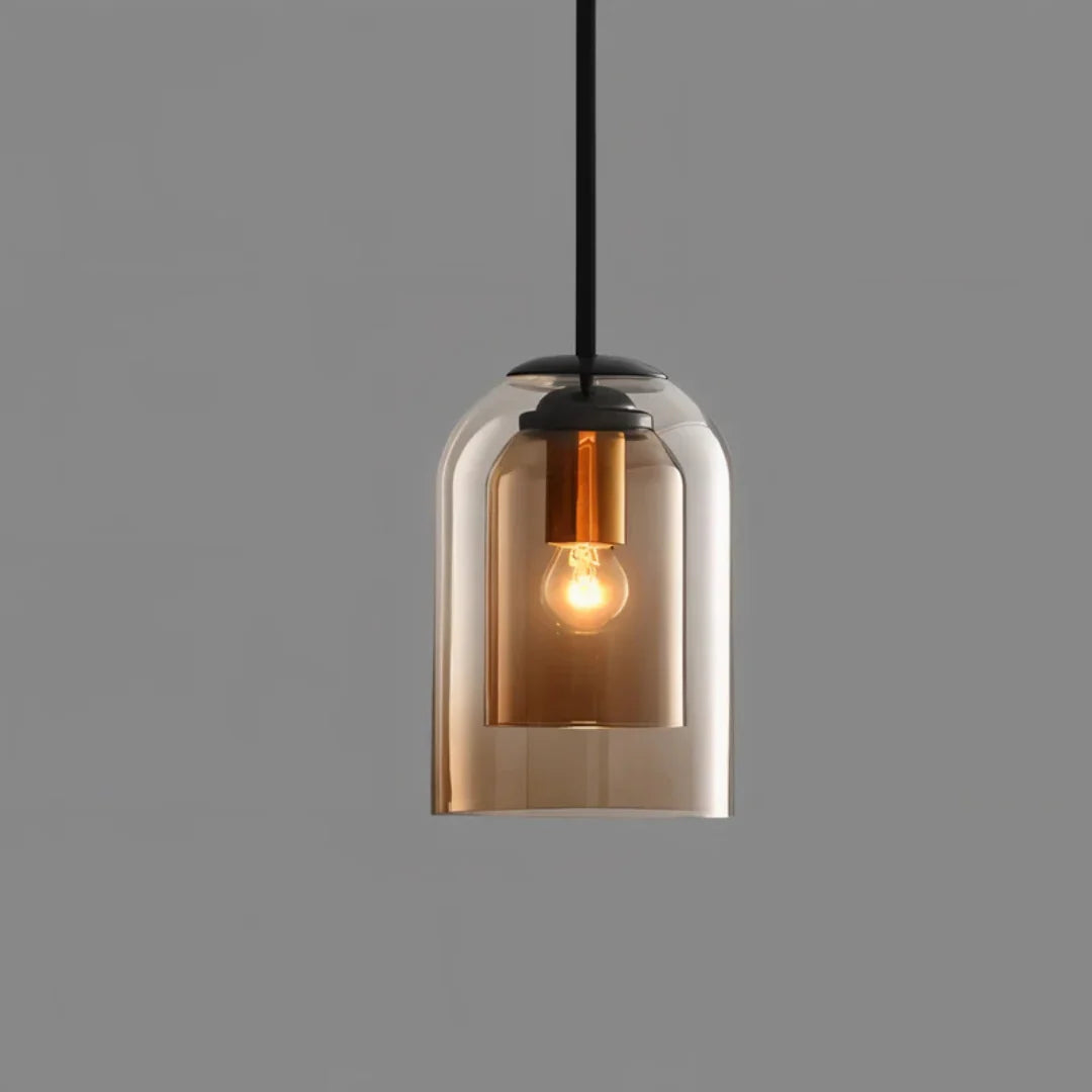 Pendant Lamp | Double Glass Shade, Amber & Smoke Glass | E27 Socket