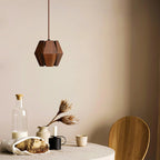 Pendant Lamp | Geometric Wood Shade & Metal Fixture | Dimmer Compatible