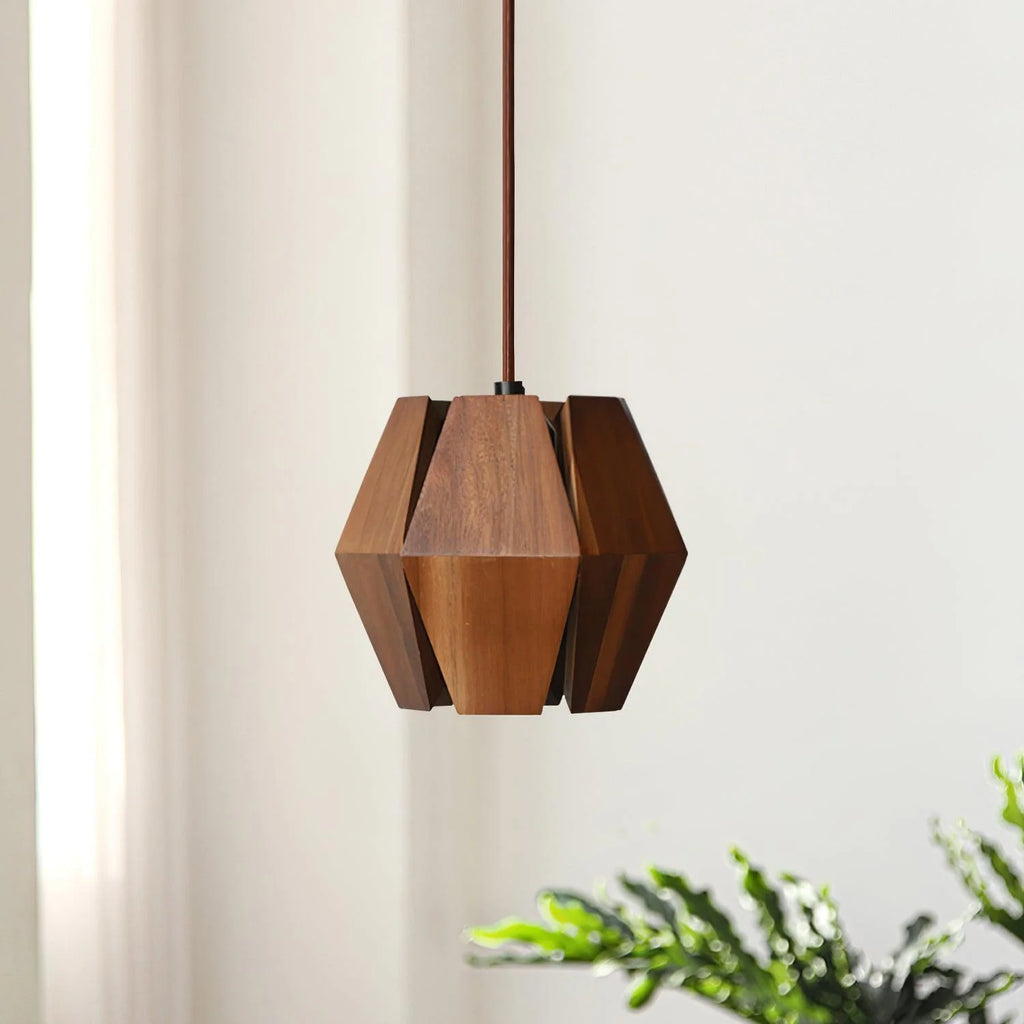 Pendant Lamp | Geometric Wood Shade & Metal Fixture | Dimmer Compatible