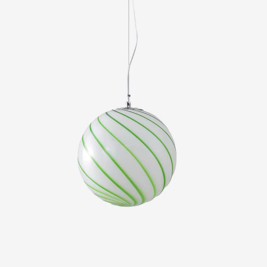 Pendant Lamp | Green Swirl Glass Globe | 30 cm