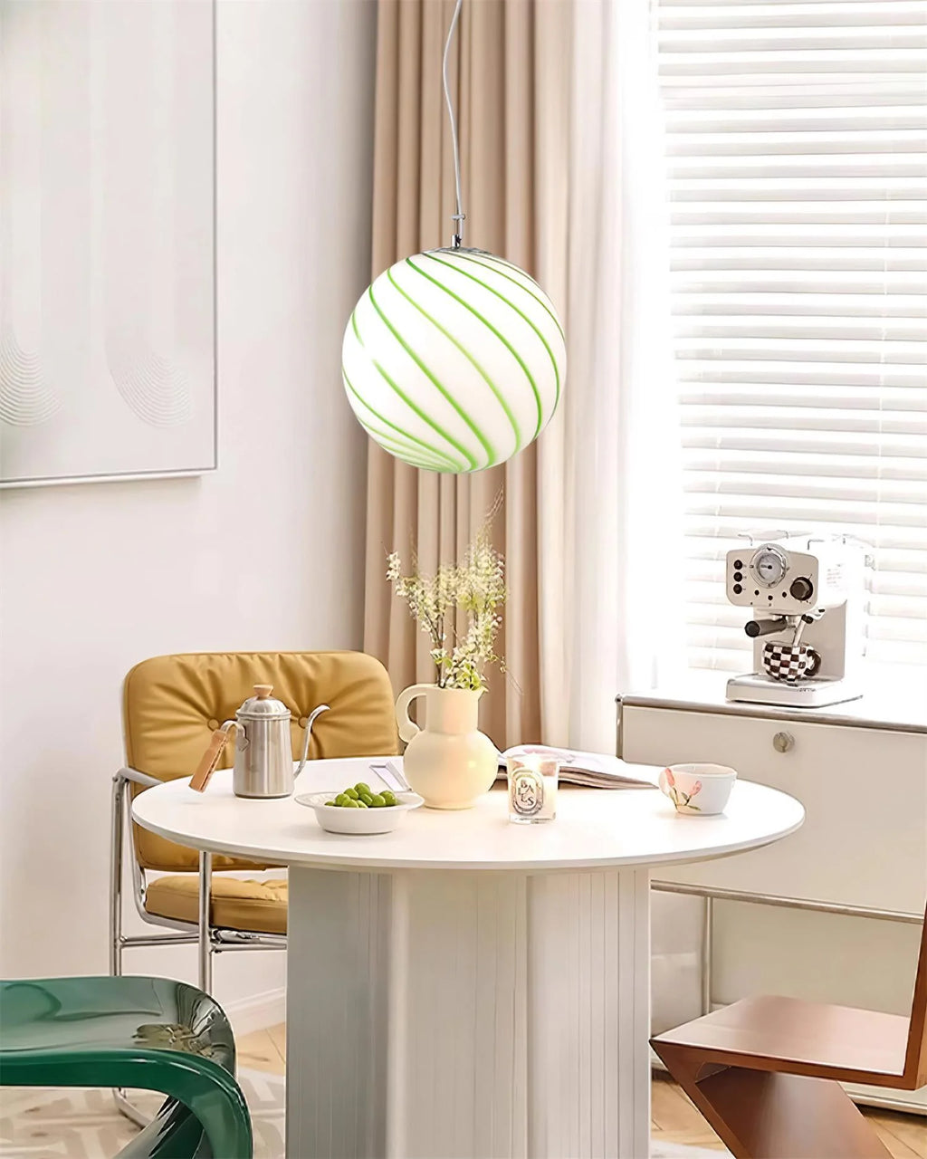 Pendant Lamp | Green Swirl Glass Globe | 30 cm