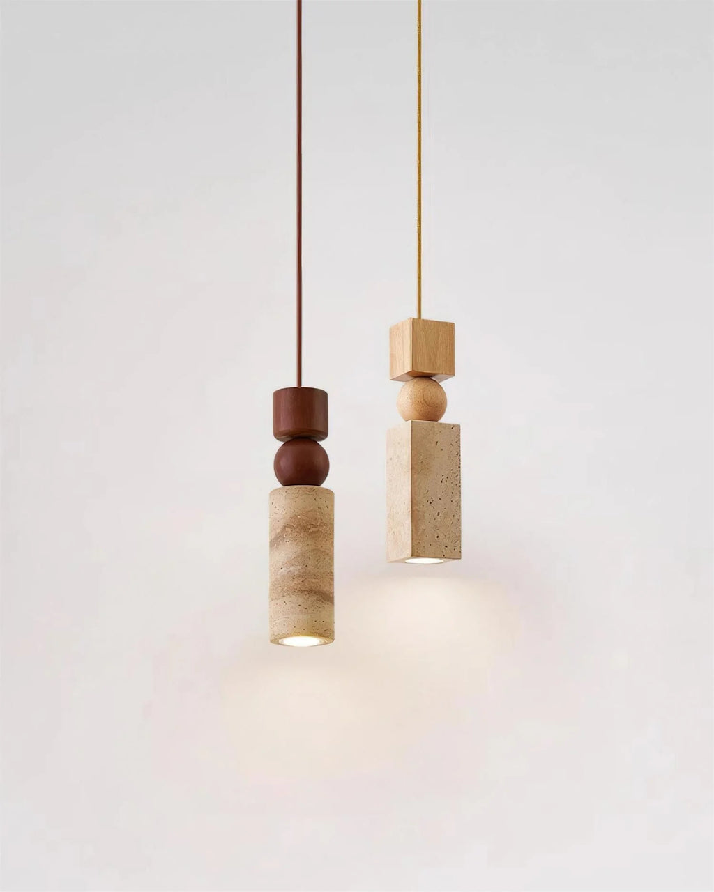 Pendant Lamp | Wood & Travertine Nordic Minimalist | 28 cm Height