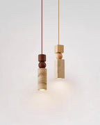 Pendant Lamp | Wood & Travertine Nordic Minimalist | 28 cm Height