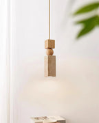 Pendant Lamp | Wood & Travertine Nordic Minimalist | 28 cm Height