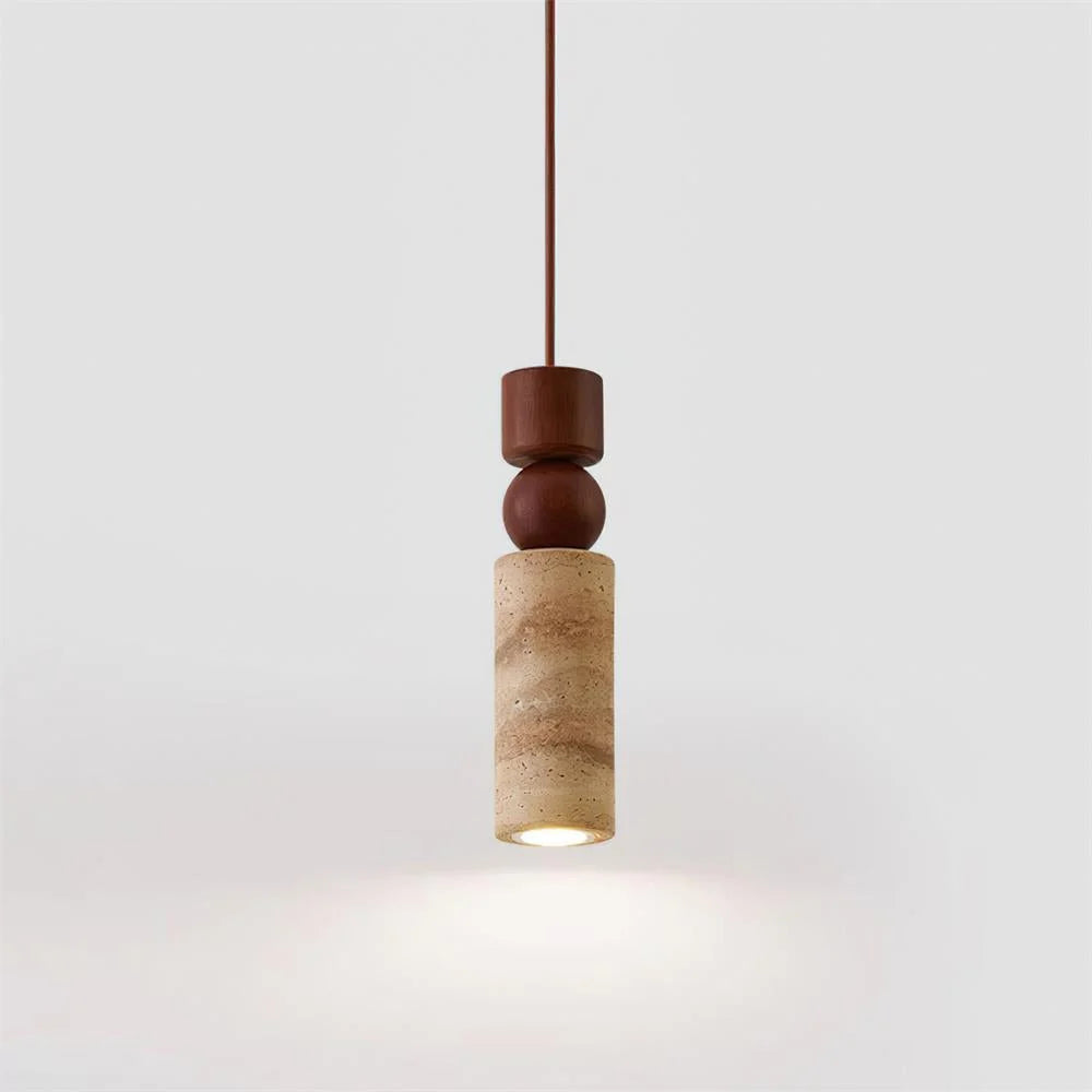 Pendant Lamp | Wood & Travertine Nordic Minimalist | 28 cm Height