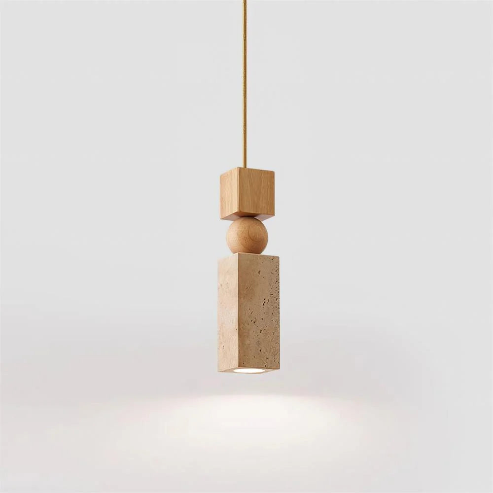 Pendant Lamp | Wood & Travertine Nordic Minimalist | 28 cm Height