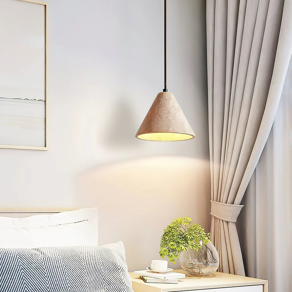 Pendant Lamp | Yellow Travertine & Metal | 59 in Adjustable Cable