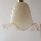 Pendant Light | Brass & Floral Glass Shade | 200 cm Cord