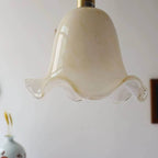 Pendant Light | Brass & Floral Glass Shade | 200 cm Cord