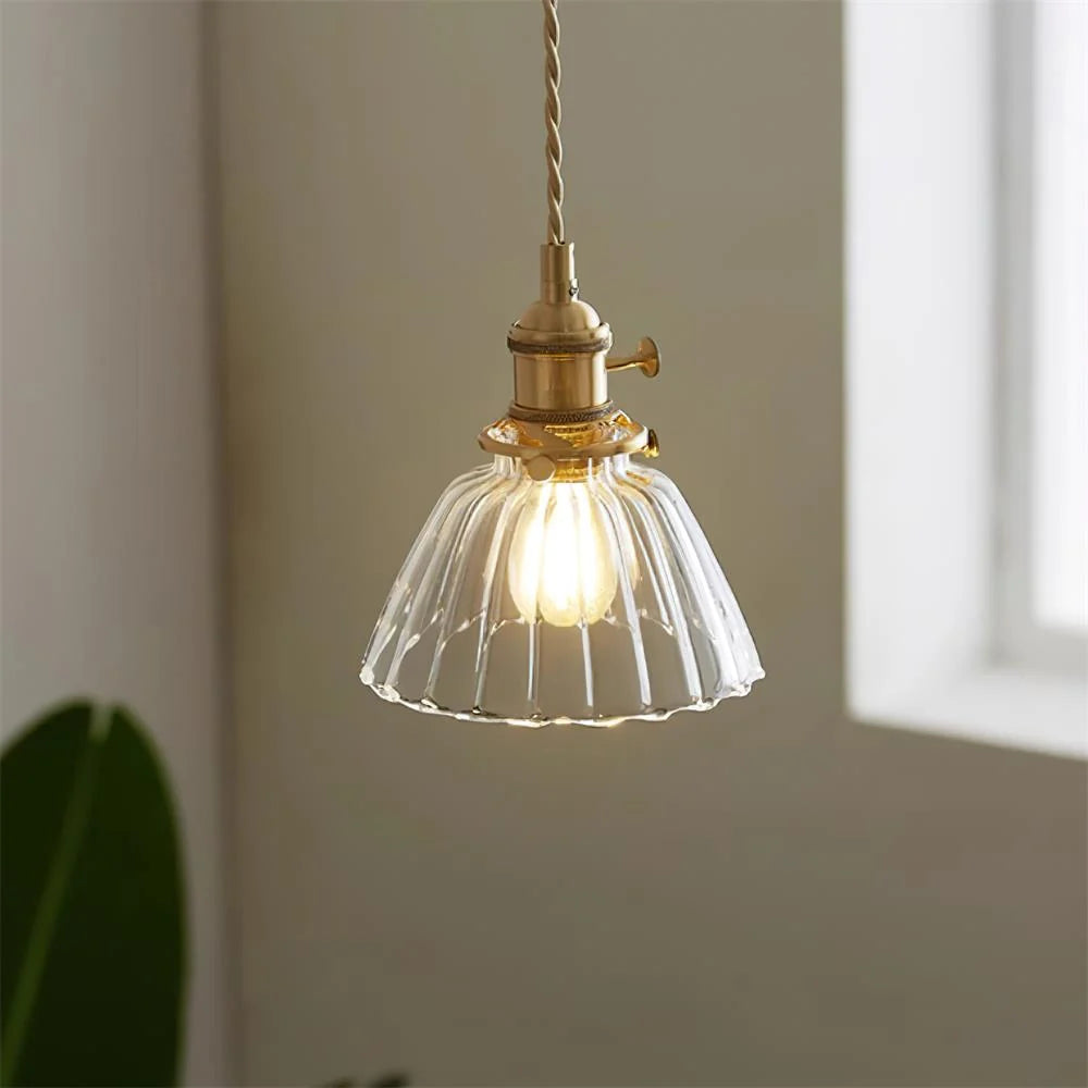 Pendant Light | Clear Glass Shade & Brass | Dimmer Compatible