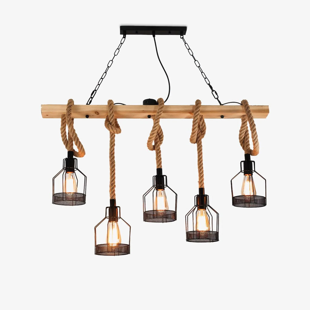Pendant Light | Hemp Rope & Metal Frame | Adjustable Cord