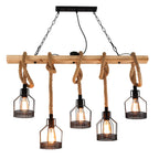Pendant Light | Hemp Rope & Metal Frame | Adjustable Cord