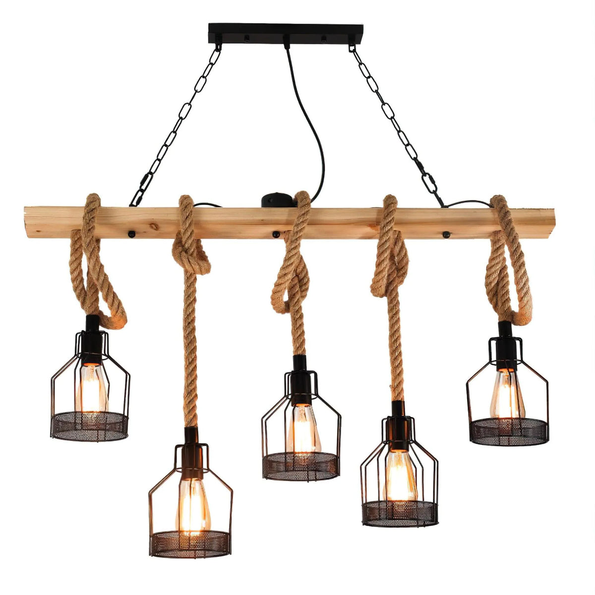 Pendant Light | Hemp Rope & Metal Frame | Adjustable Cord