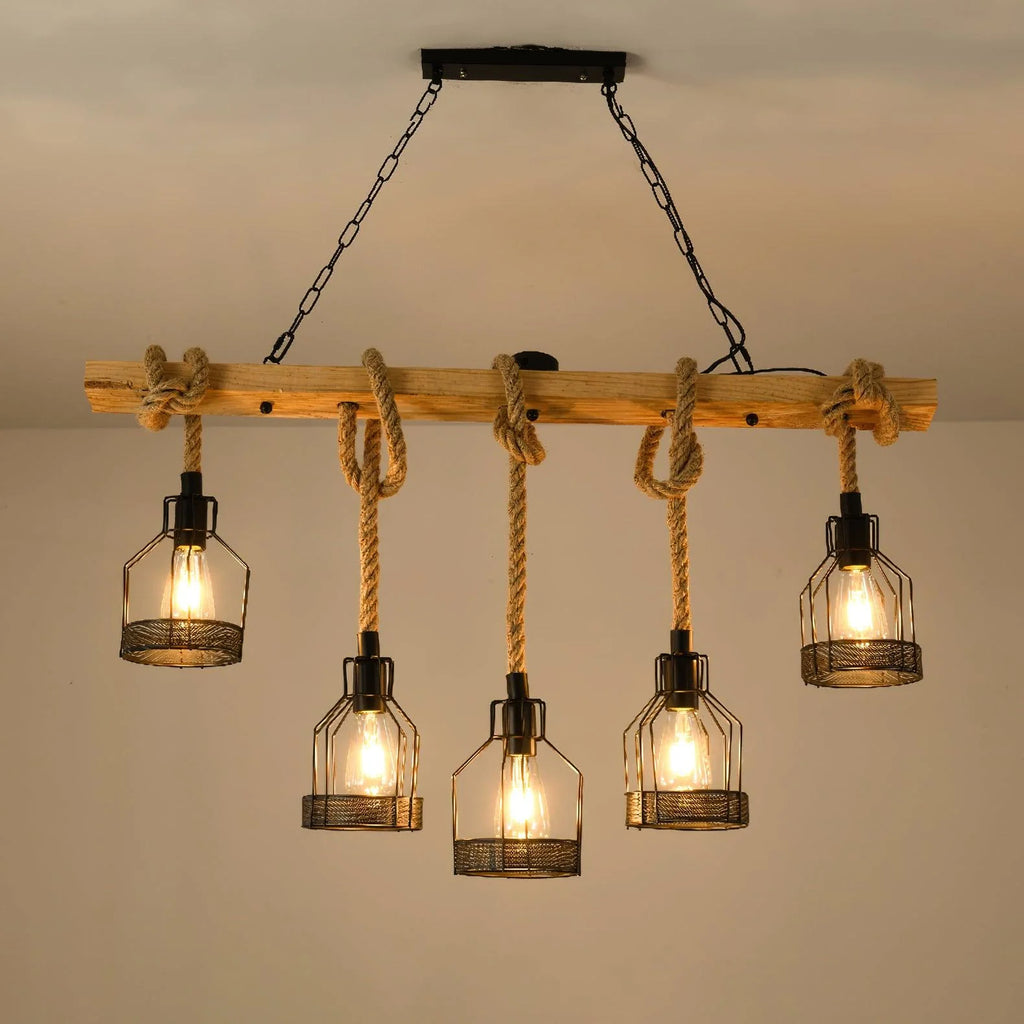 Pendant Light | Hemp Rope & Metal Frame | Adjustable Cord