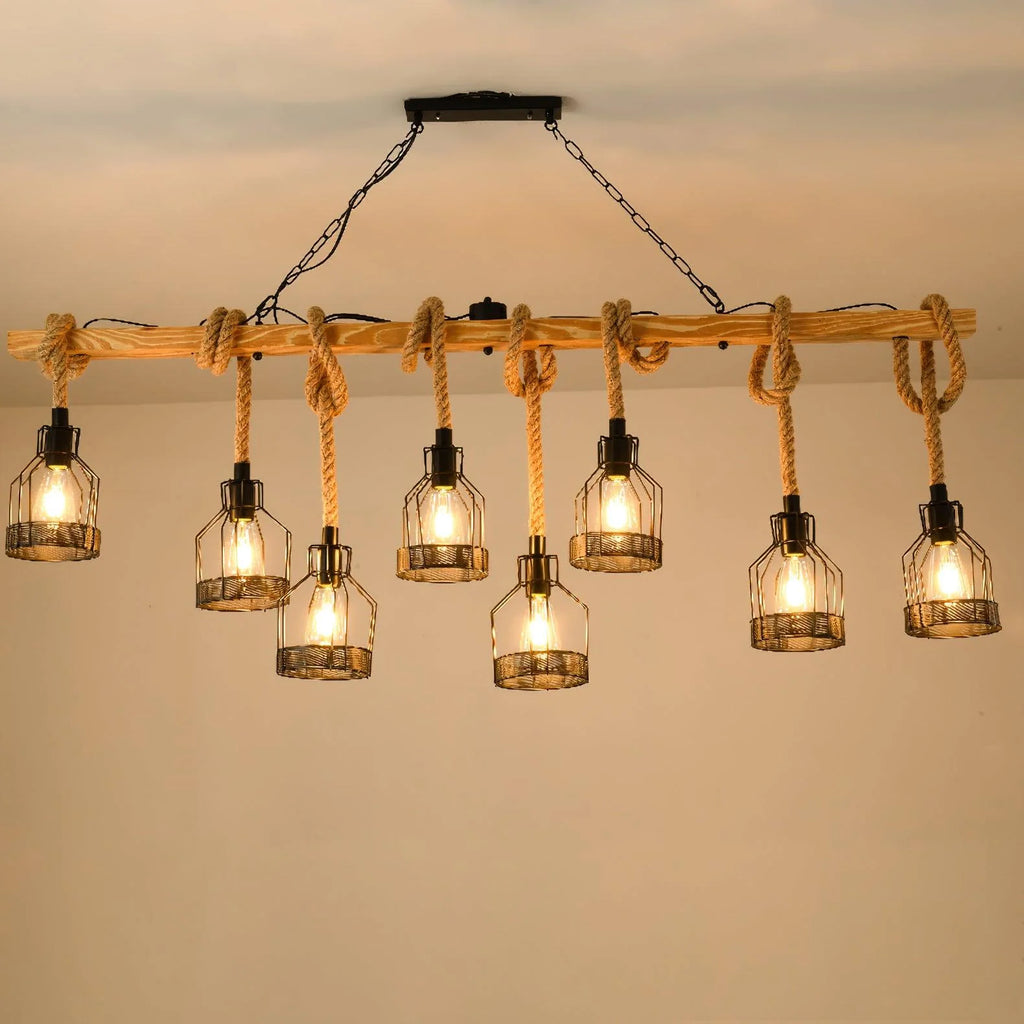 Pendant Light | Hemp Rope & Metal Frame | Adjustable Cord