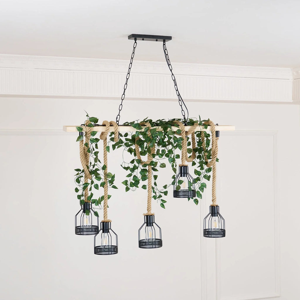 Pendant Light | Hemp Rope & Metal Frame | Adjustable Cord