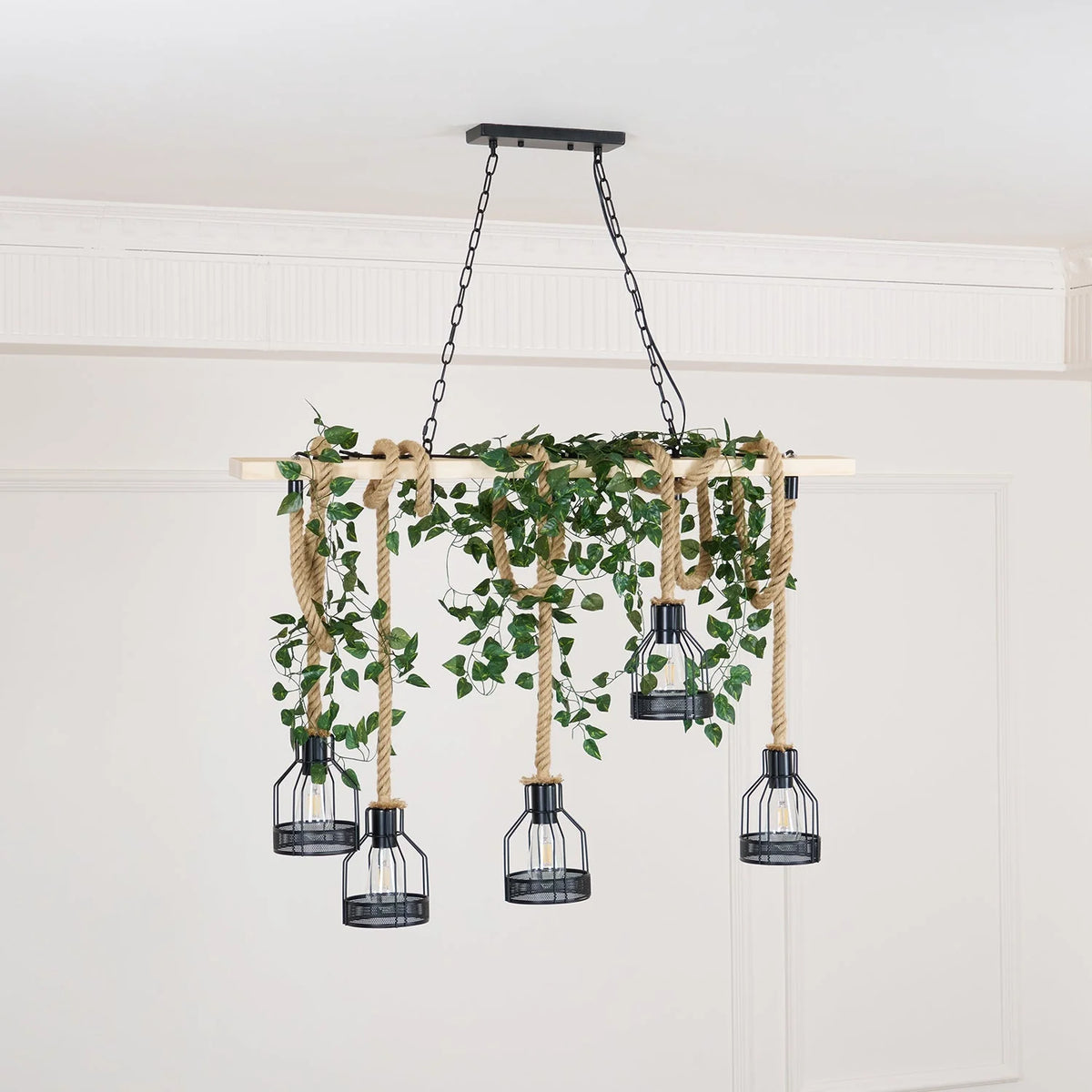 Pendant Light | Hemp Rope & Metal Frame | Adjustable Cord