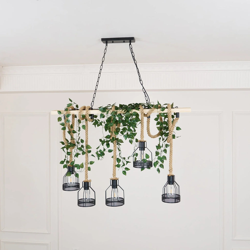 Pendant Light | Hemp Rope & Metal Frame | Adjustable Cord