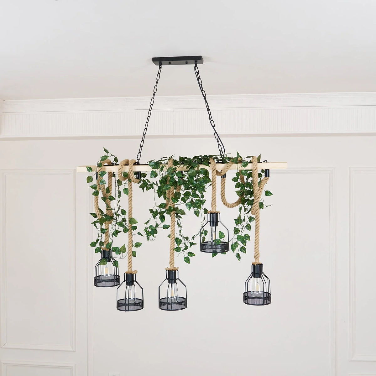 Pendant Light | Hemp Rope & Metal Frame | Adjustable Cord