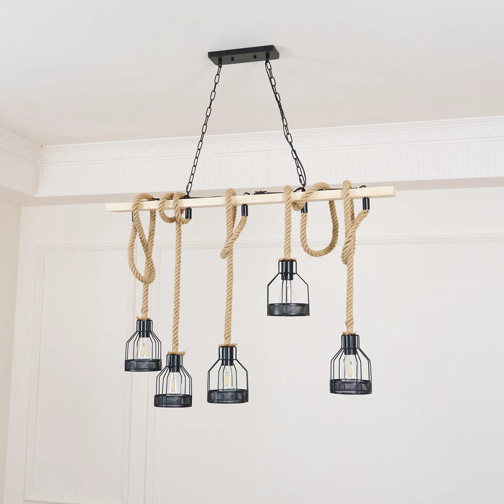 Pendant Light | Hemp Rope & Metal Frame | Adjustable Cord