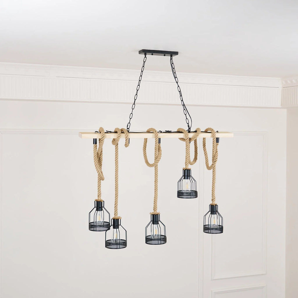 Pendant Light | Hemp Rope & Metal Frame | Adjustable Cord