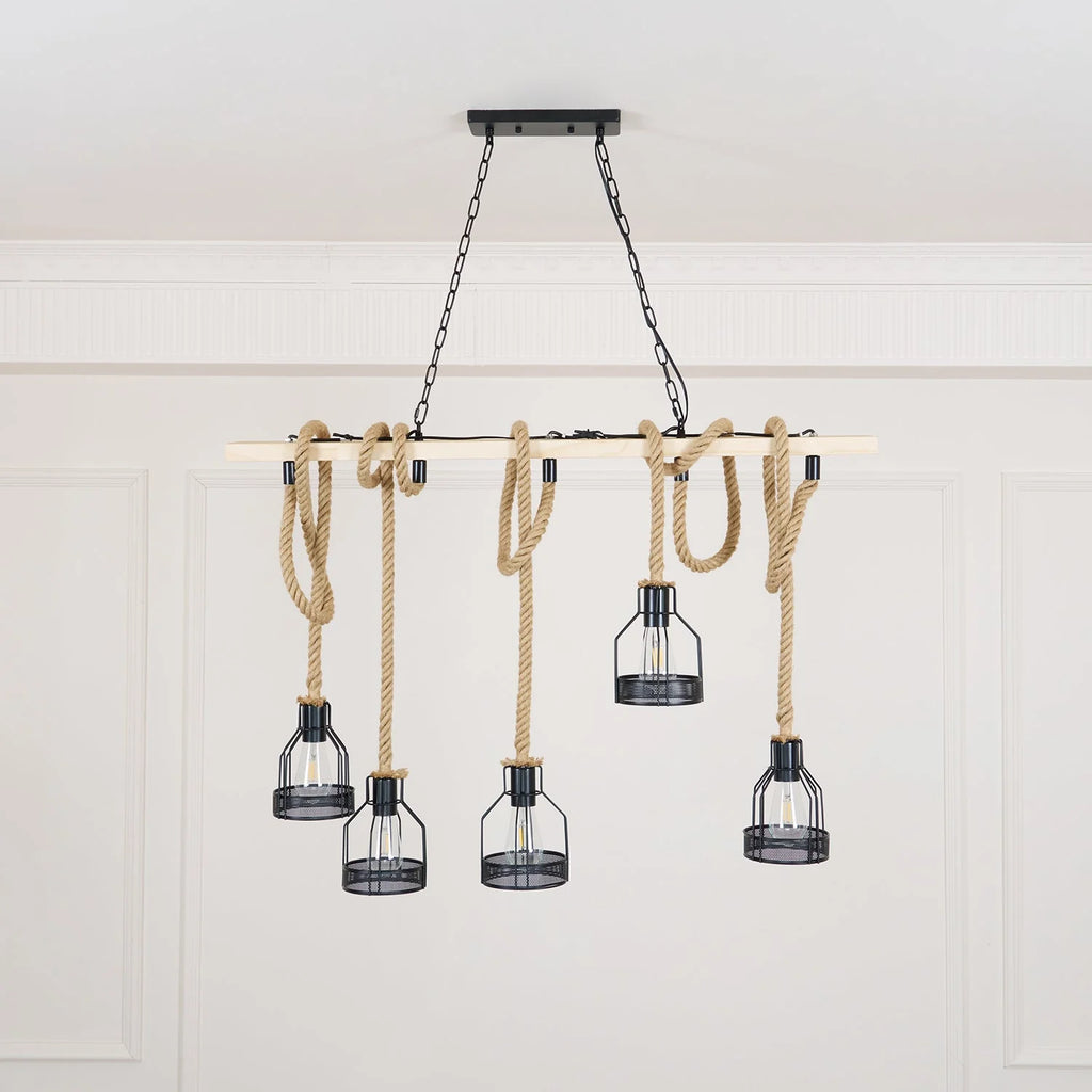 Pendant Light | Hemp Rope & Metal Frame | Adjustable Cord