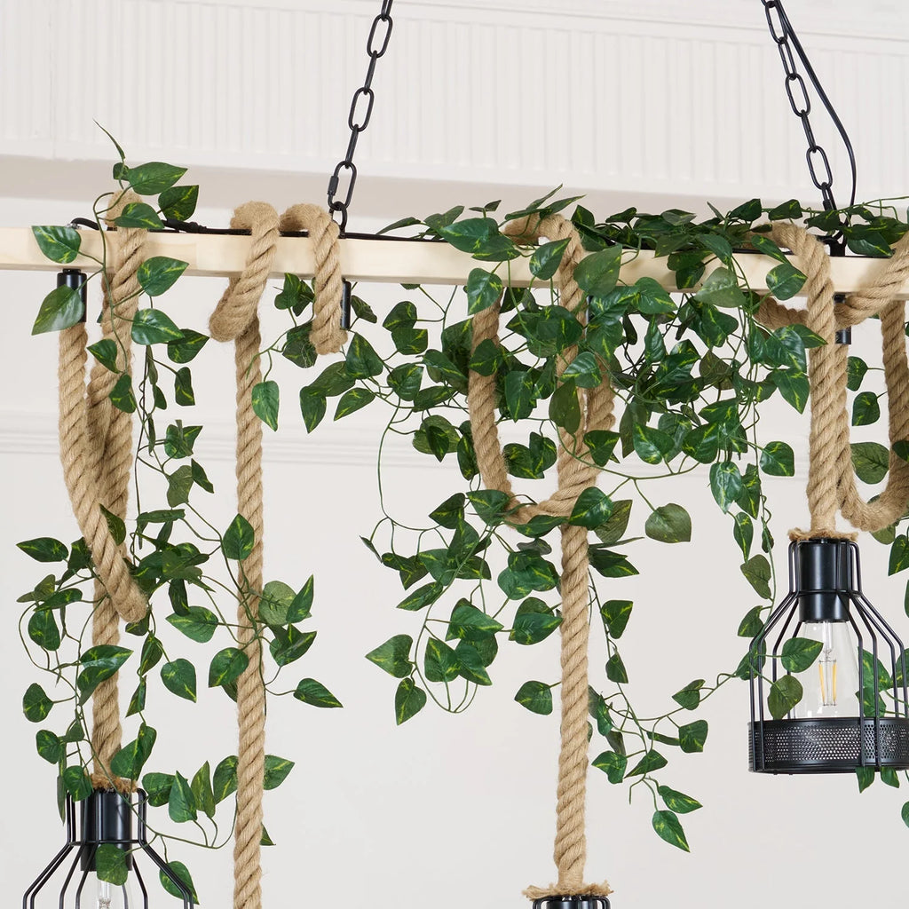 Pendant Light | Hemp Rope & Metal Frame | Adjustable Cord