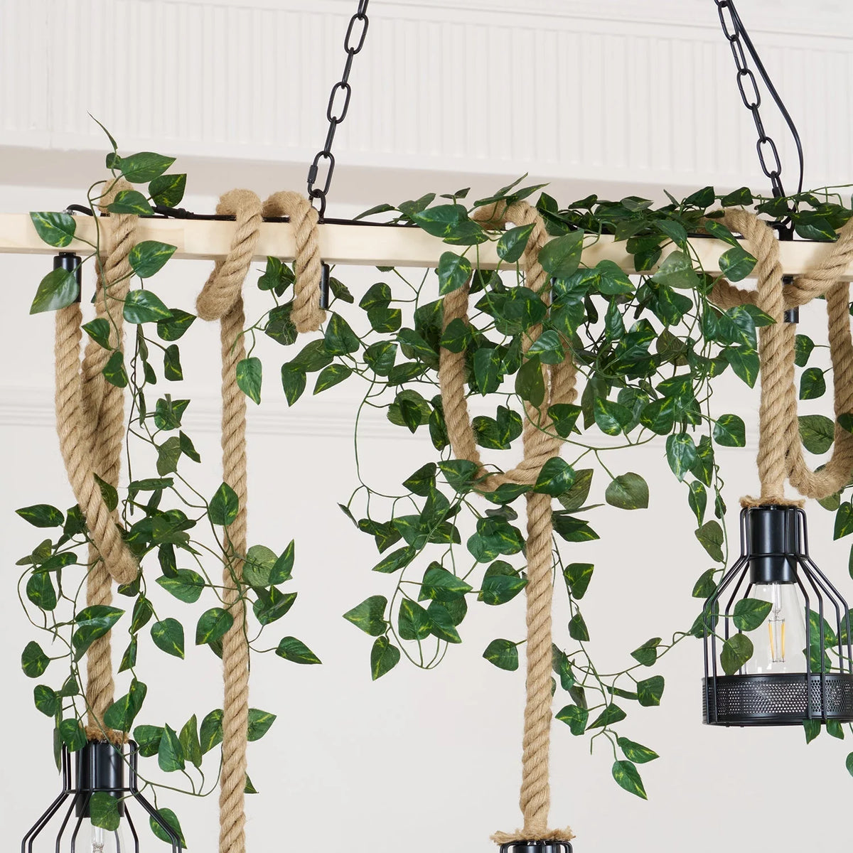 Pendant Light | Hemp Rope & Metal Frame | Adjustable Cord