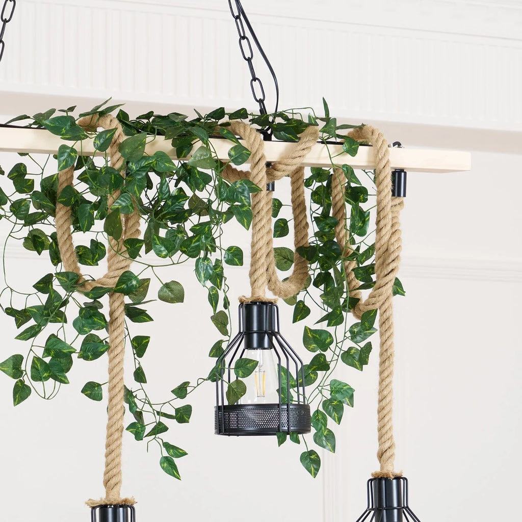 Pendant Light | Hemp Rope & Metal Frame | Adjustable Cord