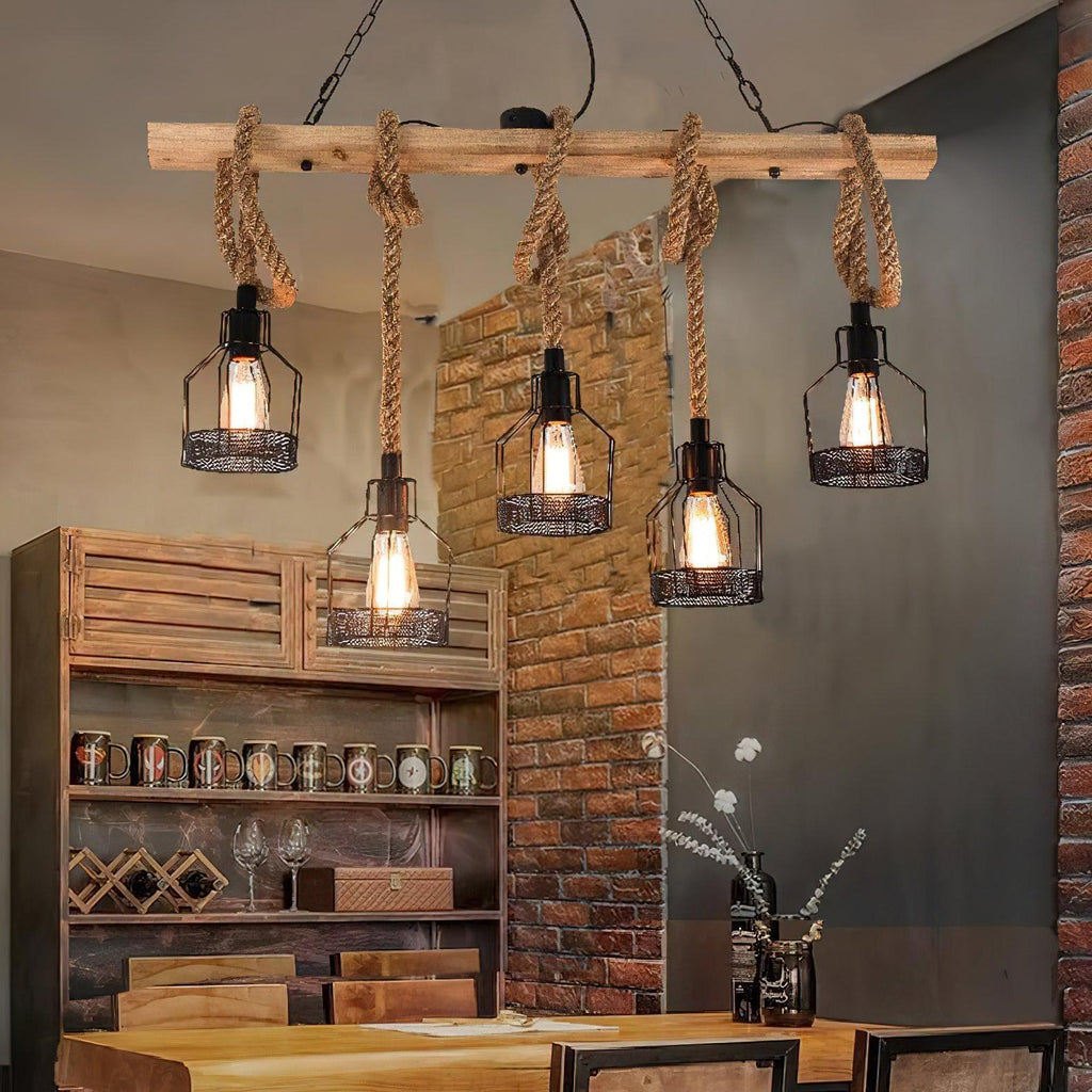 Pendant Light | Hemp Rope & Metal Frame | Adjustable Cord