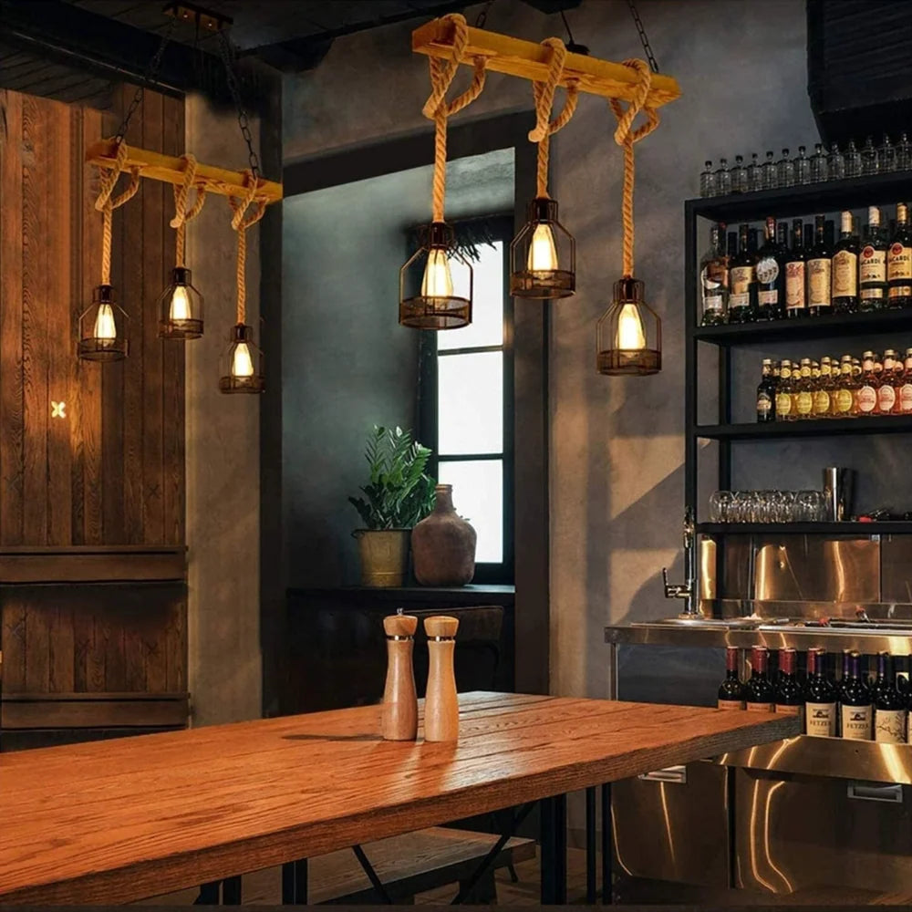 Pendant Light | Hemp Rope & Metal Frame | Adjustable Cord