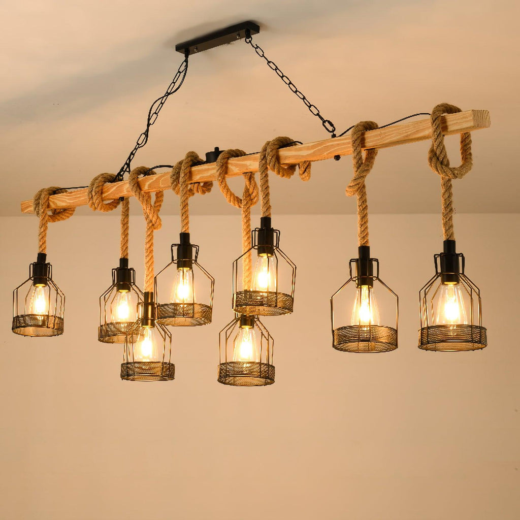Pendant Light | Hemp Rope & Metal Frame | Adjustable Cord