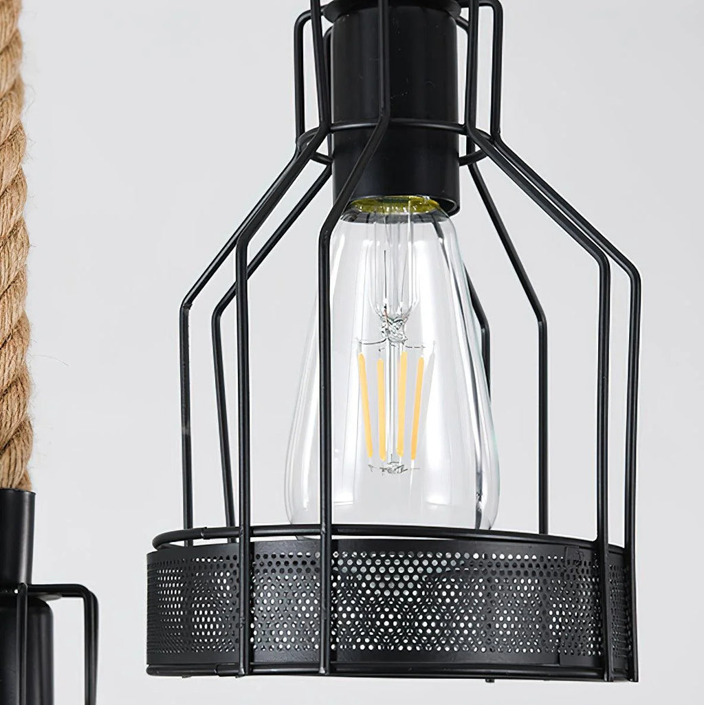 Pendant Light | Hemp Rope & Metal Frame | Adjustable Cord